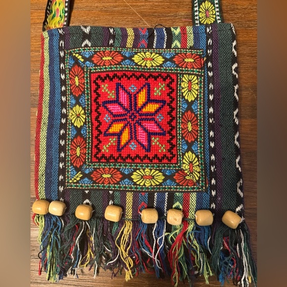 Handcrafted Artisanal Embroidered Colorful Woven Textile Crossbody Bag - Picture 2 of 9